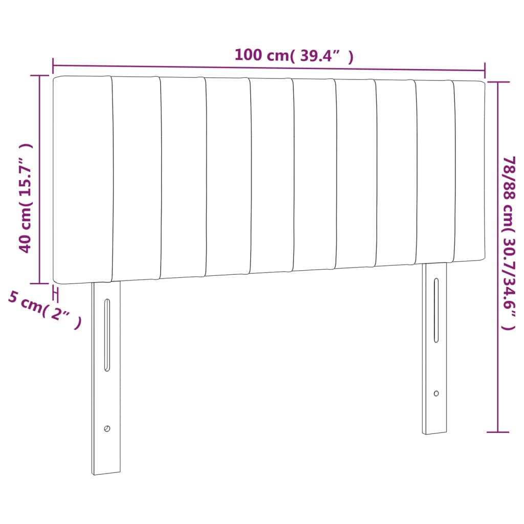 sengegavl med LED-lys 100x5x78/88 cm fløjl lysegrå