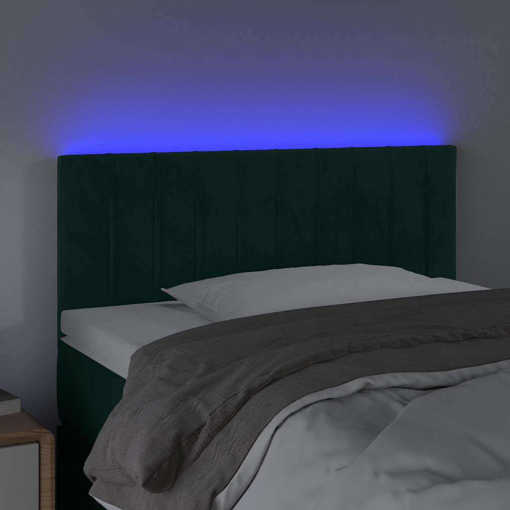 sengegavl med LED-lys 100x5x78/88 cm fløjl mørkegrøn