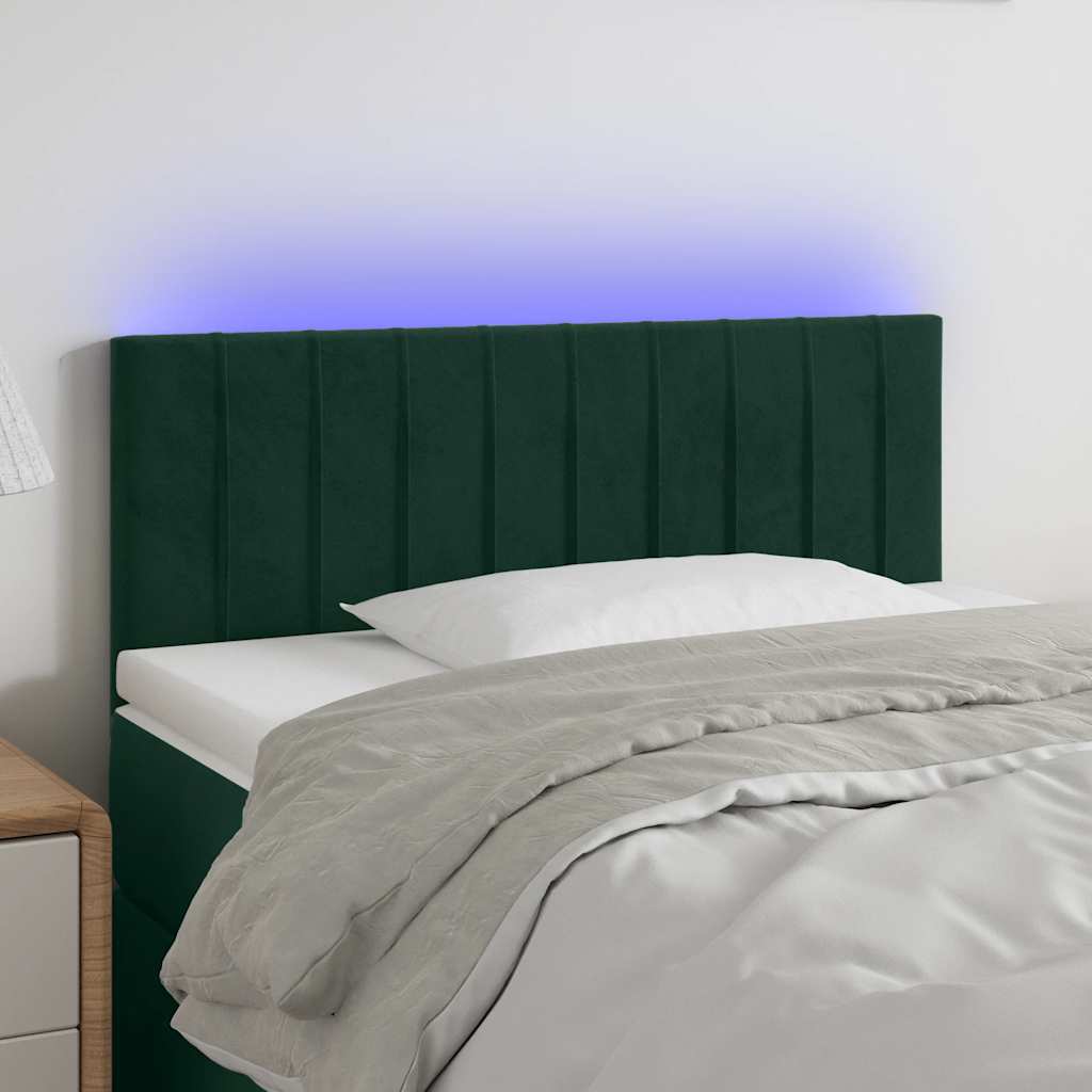 sengegavl med LED-lys 100x5x78/88 cm fløjl mørkegrøn