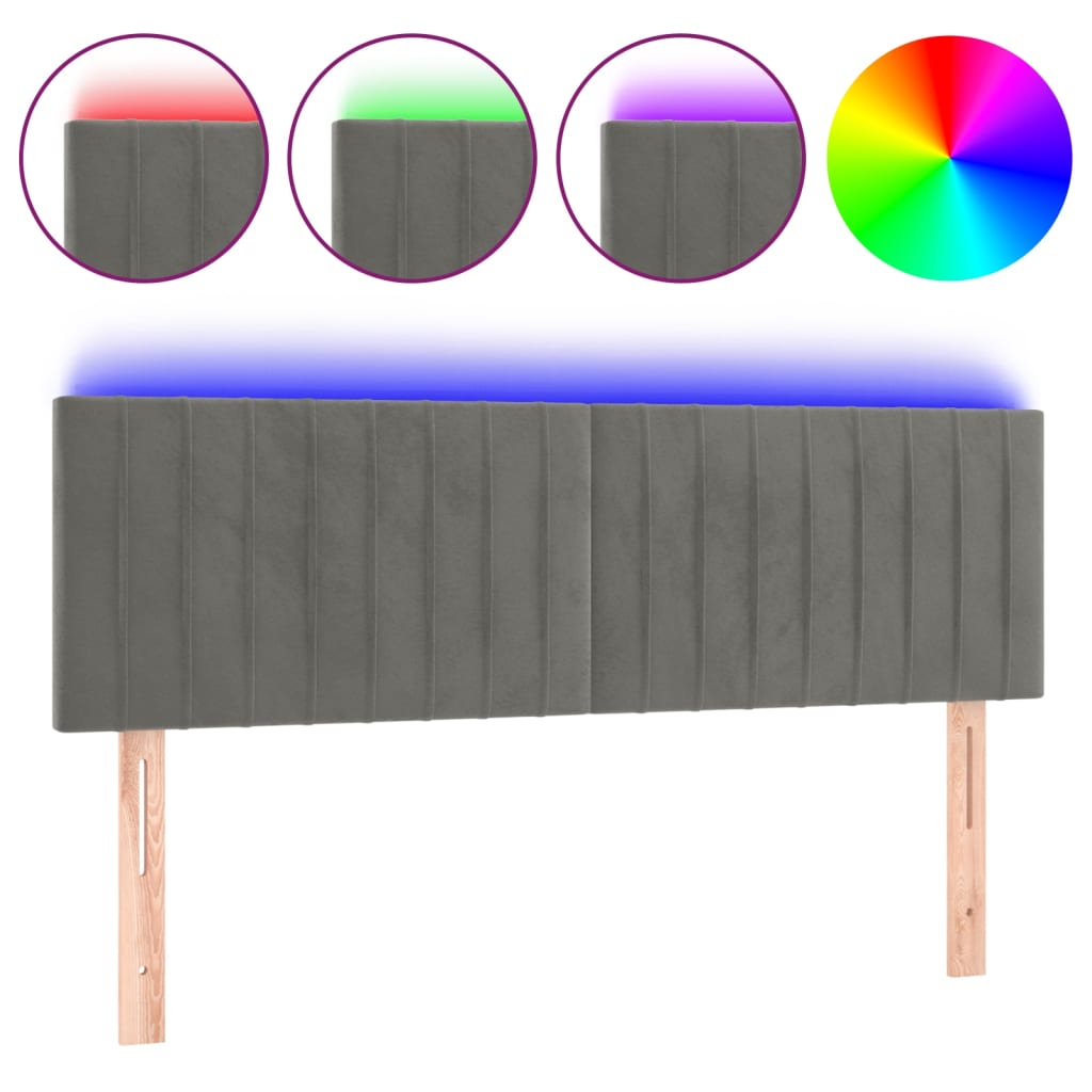 sengegavl med LED-lys 144x5x78/88 cm fløjl lysegrå