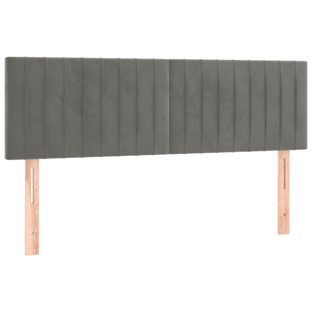 sengegavl med LED-lys 144x5x78/88 cm fløjl lysegrå