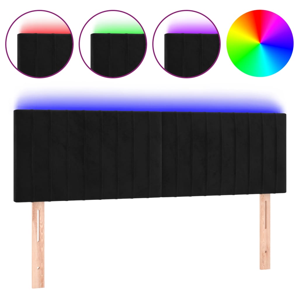sengegavl med LED-lys 144x5x78/88 cm fløjl sort