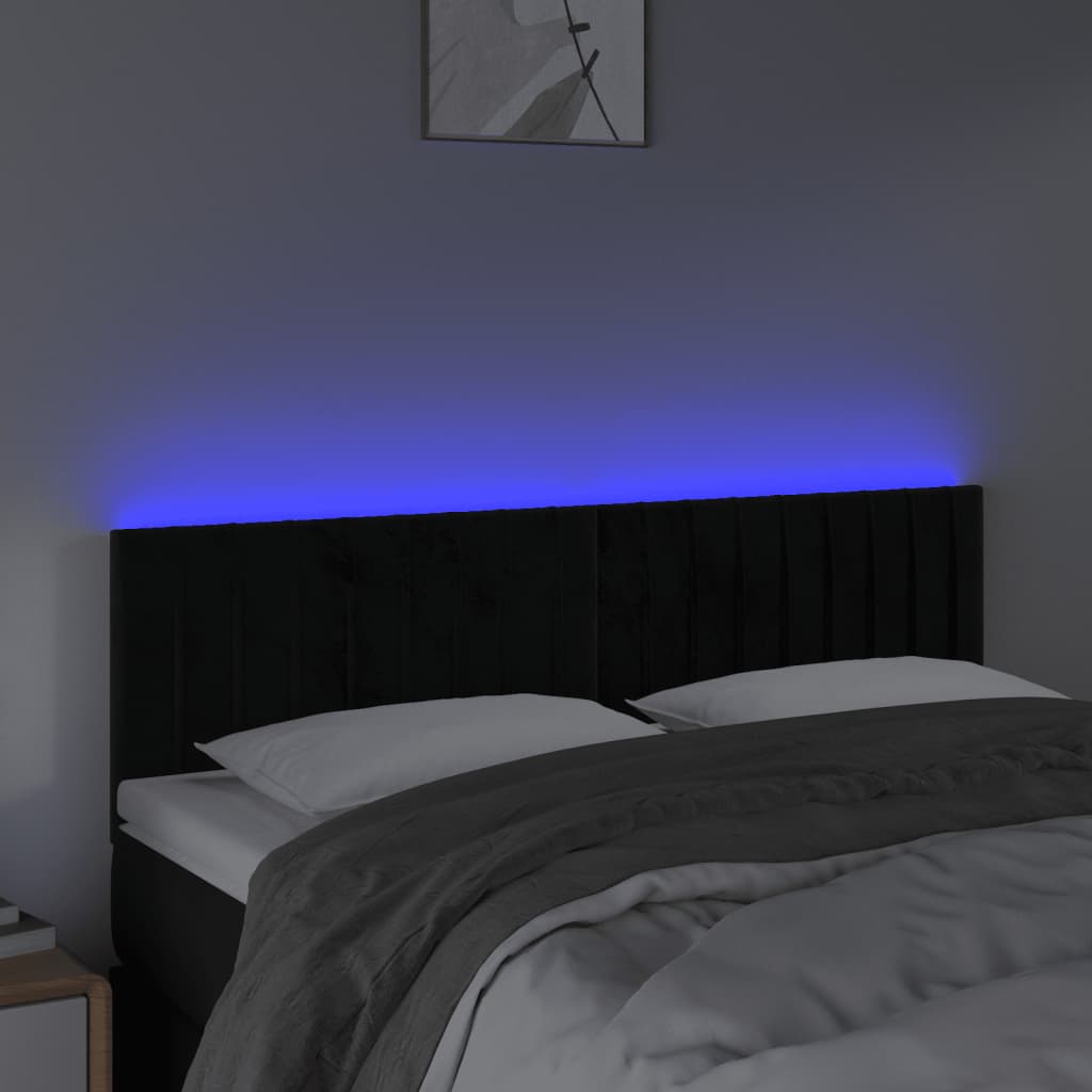 sengegavl med LED-lys 144x5x78/88 cm fløjl sort