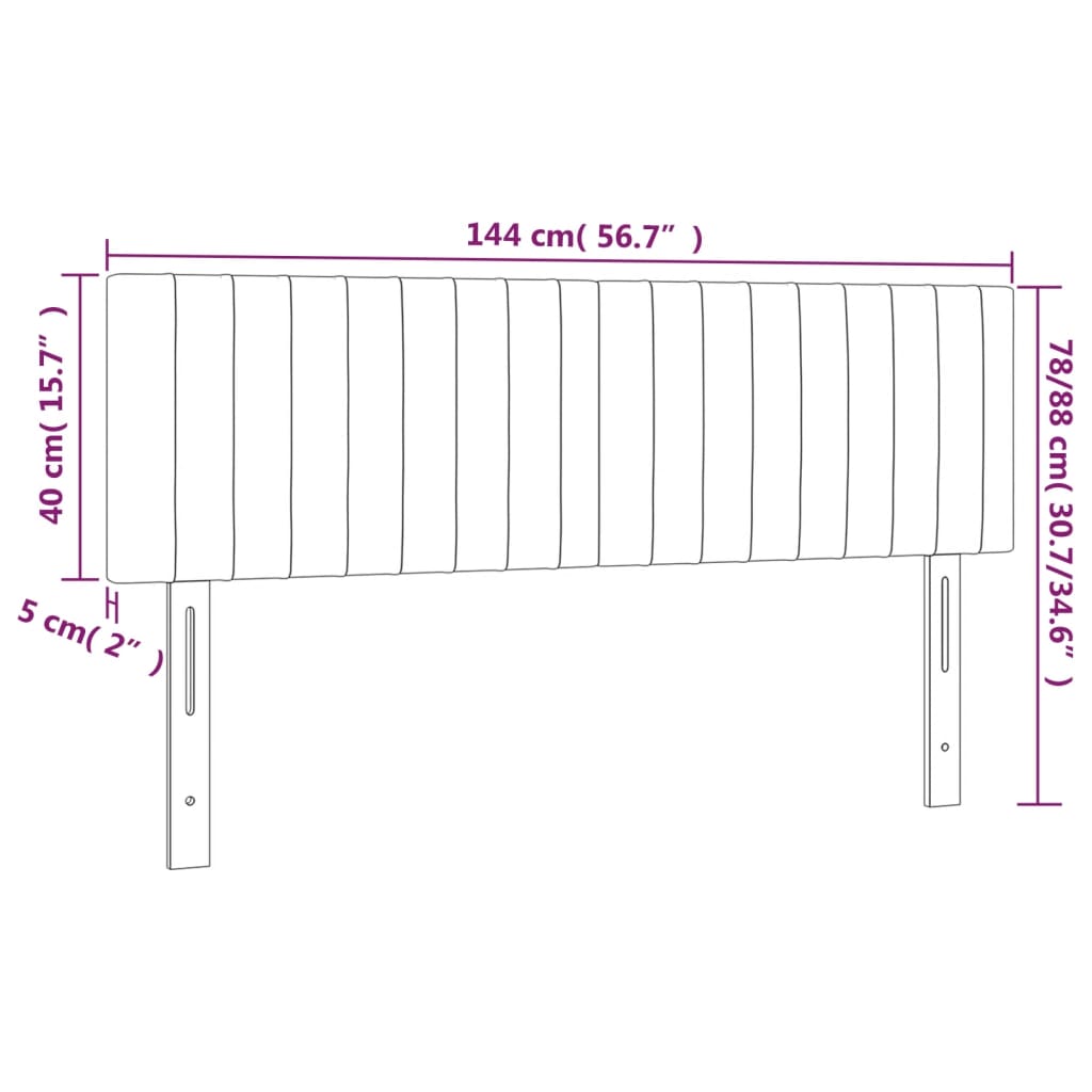 sengegavl med LED-lys 144x5x78/88 cm fløjl sort