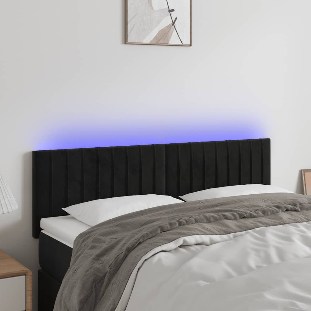 sengegavl med LED-lys 144x5x78/88 cm fløjl sort