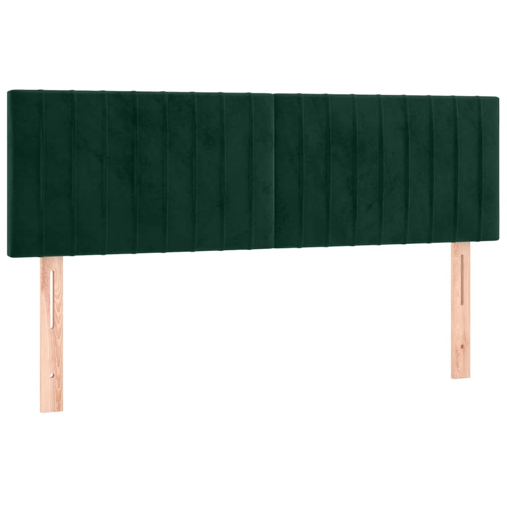 sengegavl med LED-lys 144x5x78/88 cm fløjl mørkegrøn