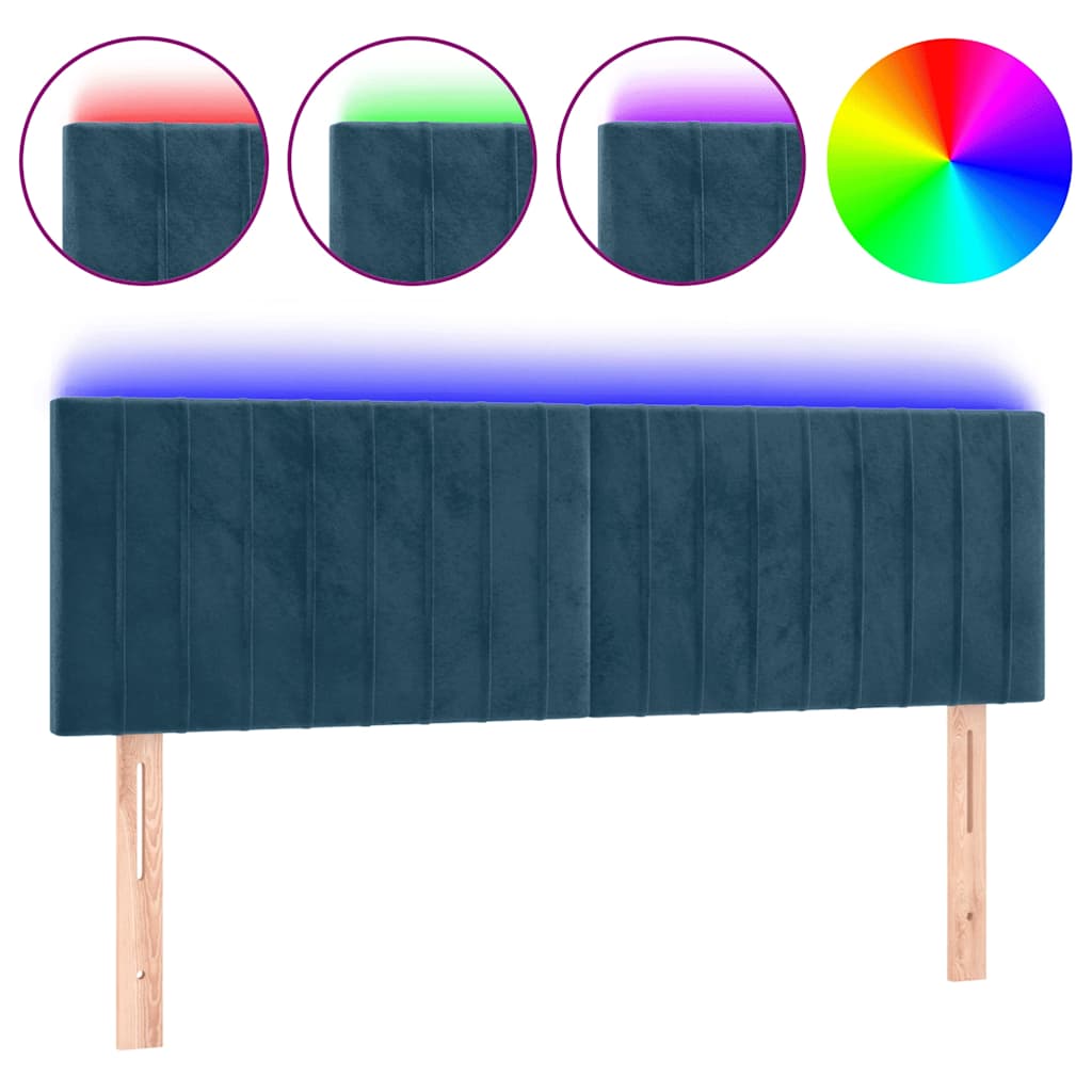 sengegavl med LED-lys 144x5x78/88 cm fløjl mørkeblå