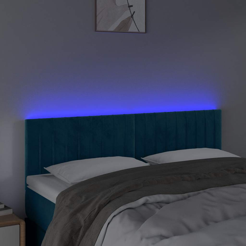 sengegavl med LED-lys 144x5x78/88 cm fløjl mørkeblå