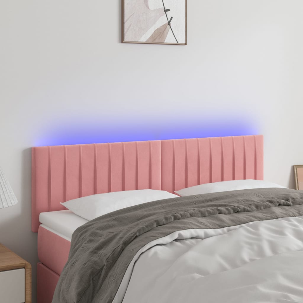 sengegavl med LED-lys 144x5x78/88 cm fløjl lyserød
