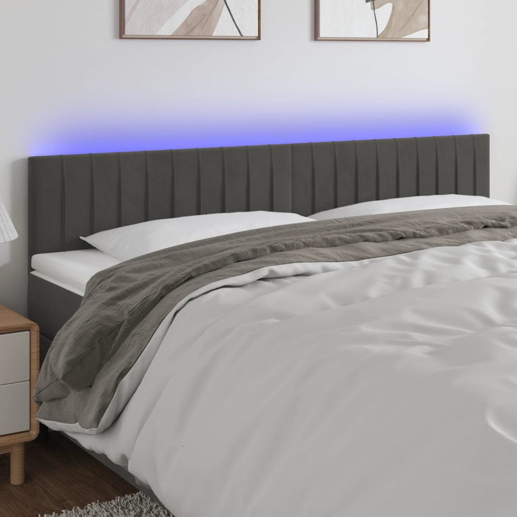 sengegavl med LED-lys 160x5x78/88 cm velour mørkegrå