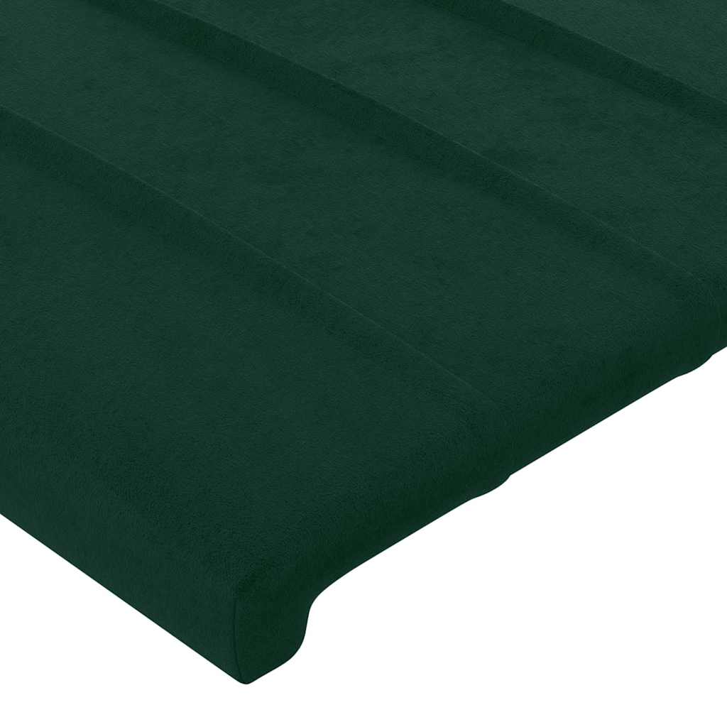 sengegavl med LED-lys 160x5x78/88 cm fløjl mørkegrøn