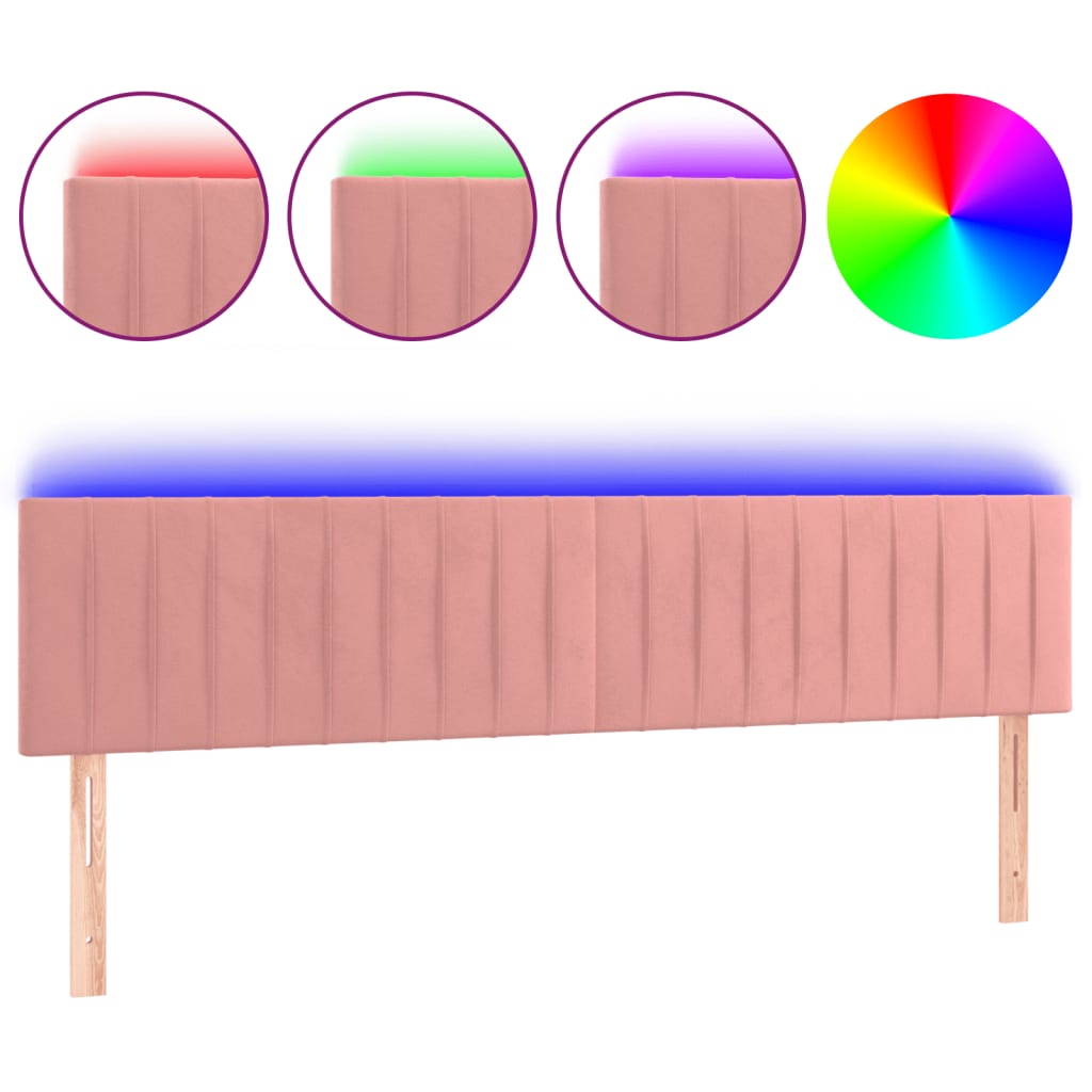 sengegavl med LED-lys 160x5x78/88 cm velour lyserød