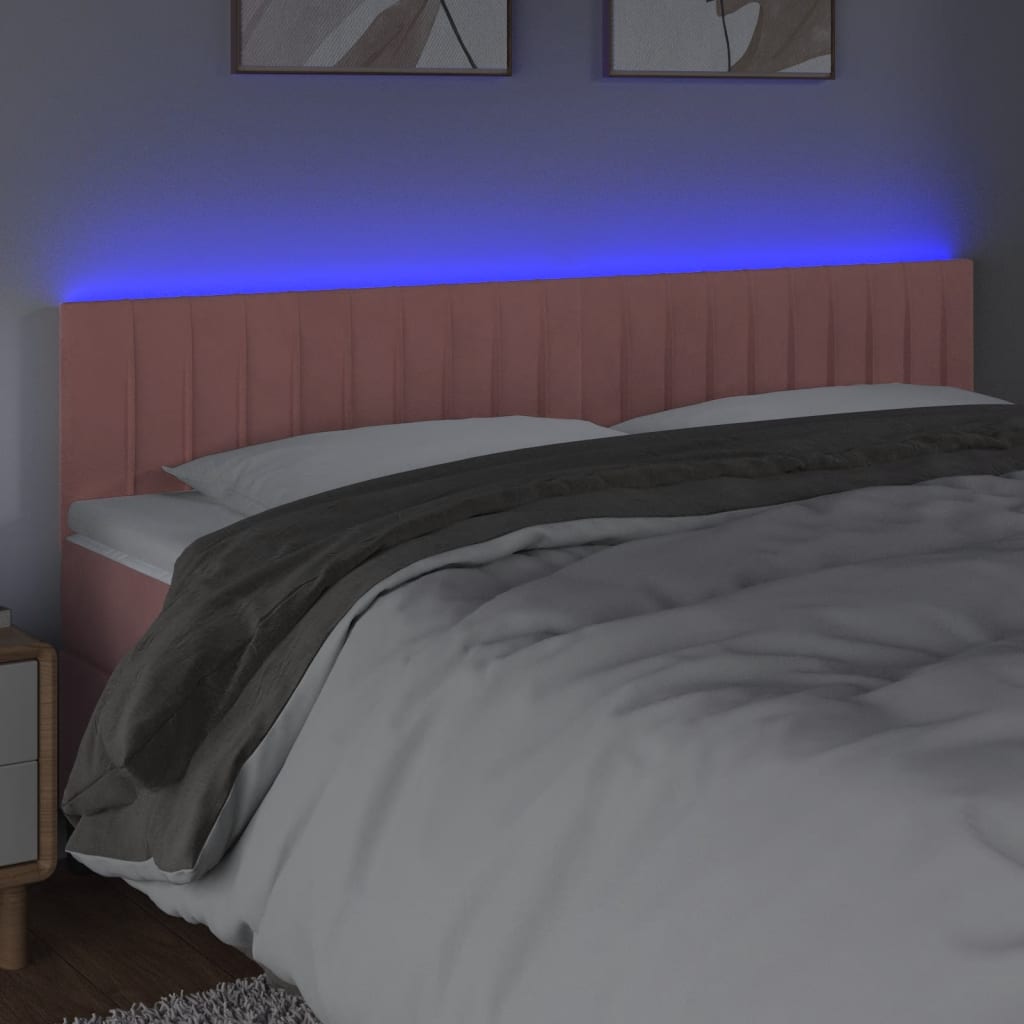 sengegavl med LED-lys 160x5x78/88 cm velour lyserød