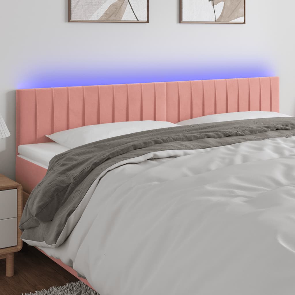 sengegavl med LED-lys 160x5x78/88 cm velour lyserød