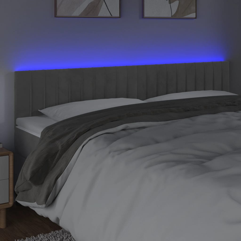 sengegavl med LED-lys 180x5x78/88 cm velour lysegrå