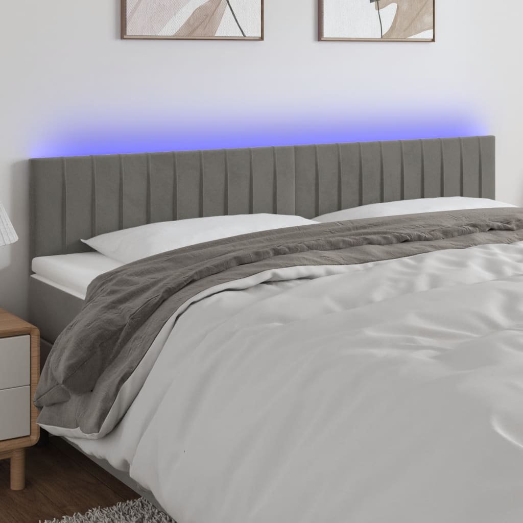 sengegavl med LED-lys 180x5x78/88 cm velour lysegrå