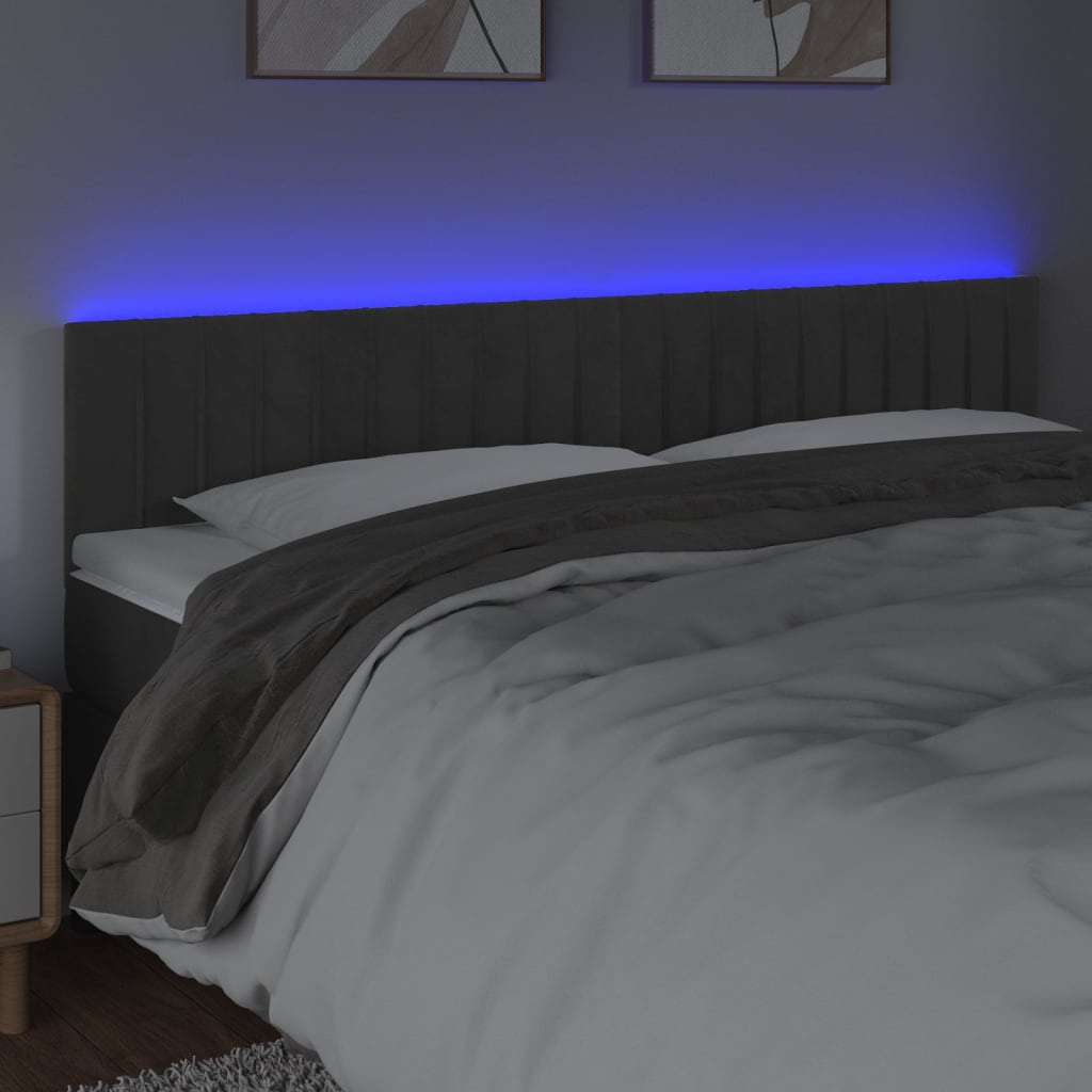 sengegavl med LED-lys 180x5x78/88 cm velour mørkegrå