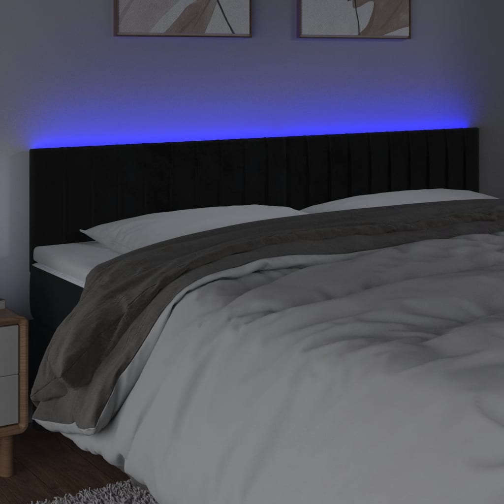 sengegavl med LED-lys 180x5x78/88 cm velour sort