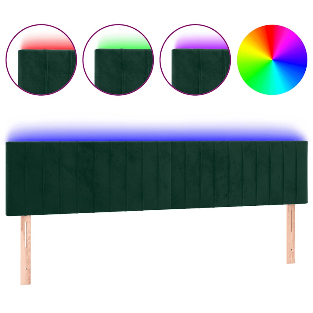 sengegavl med LED-lys 180x5x78/88 cm fløjl mørkegrøn