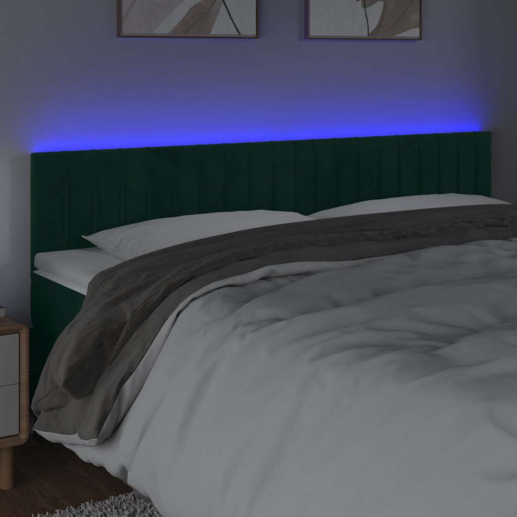 sengegavl med LED-lys 180x5x78/88 cm fløjl mørkegrøn