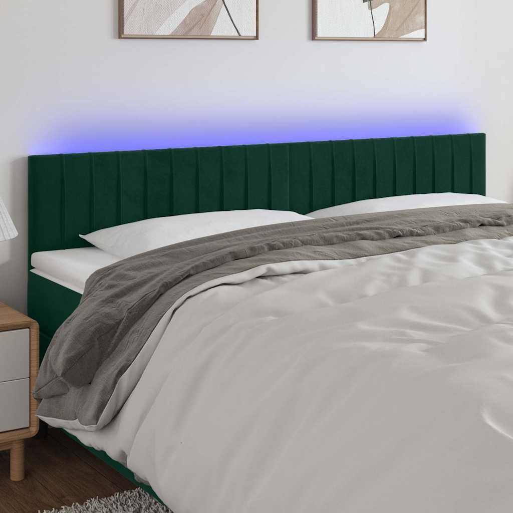 sengegavl med LED-lys 180x5x78/88 cm fløjl mørkegrøn