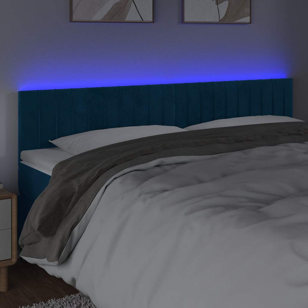 sengegavl med LED-lys 180x5x78/88 cm fløjl mørkeblå