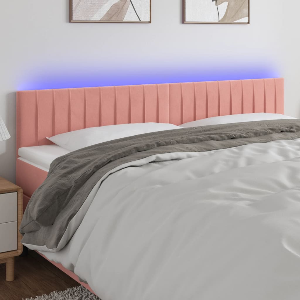 sengegavl med LED-lys 180x5x78/88 cm fløjl lyserød