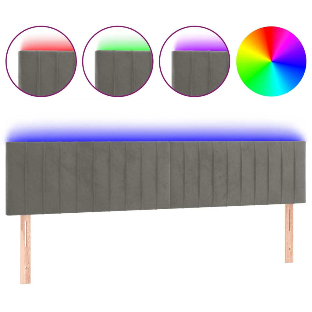 sengegavl med LED-lys 200x5x78/88 cm fløjl lysegrå