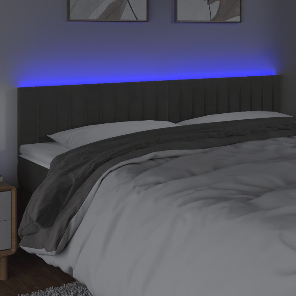 sengegavl med LED-lys 200x5x78/88 cm velour mørkegrå