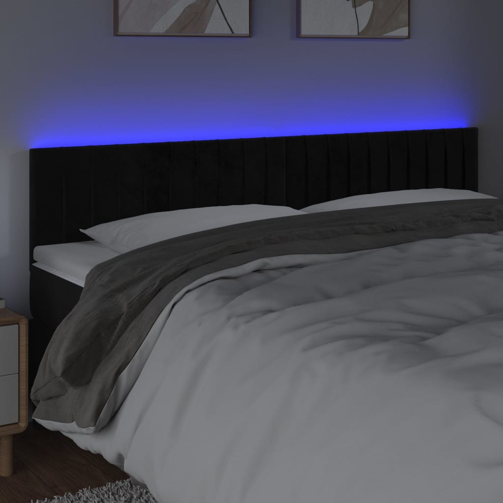 sengegavl med LED-lys 200x5x78/88 cm velour sort