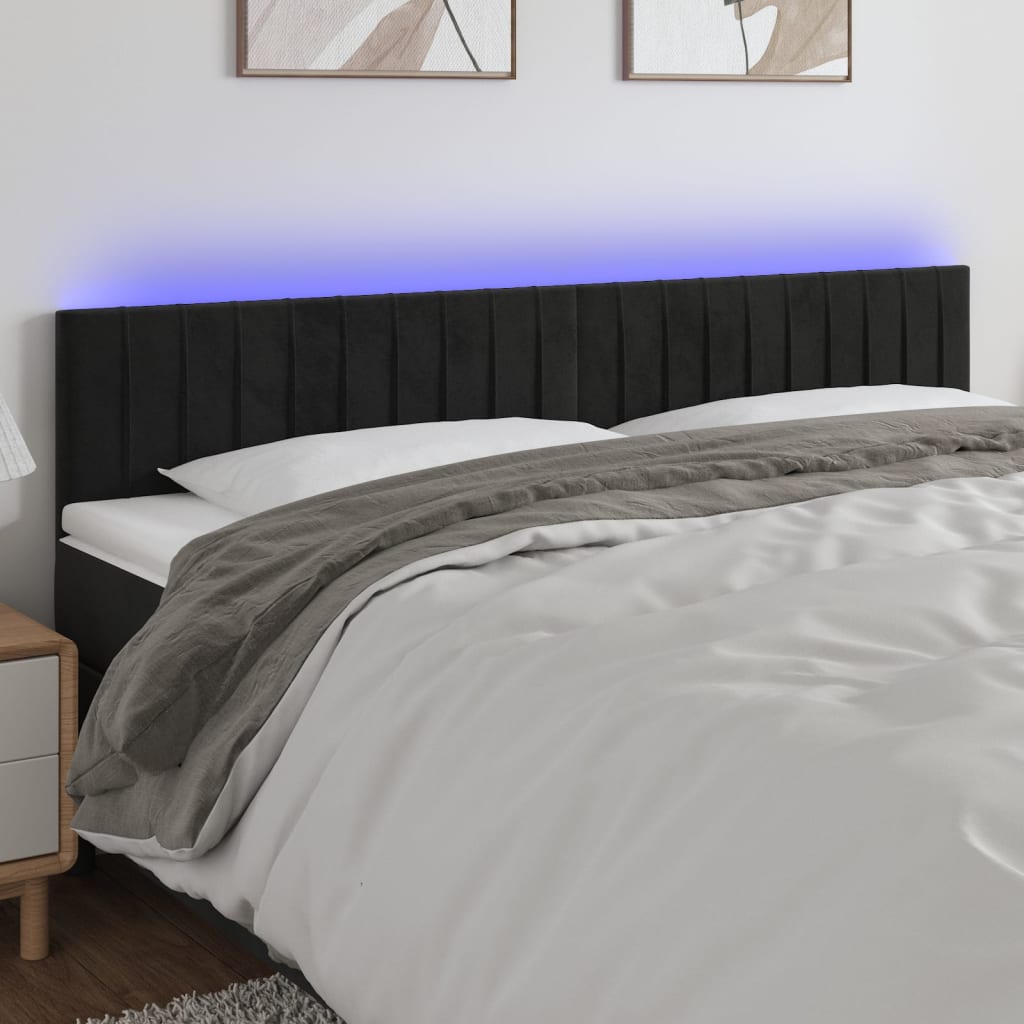 sengegavl med LED-lys 200x5x78/88 cm velour sort