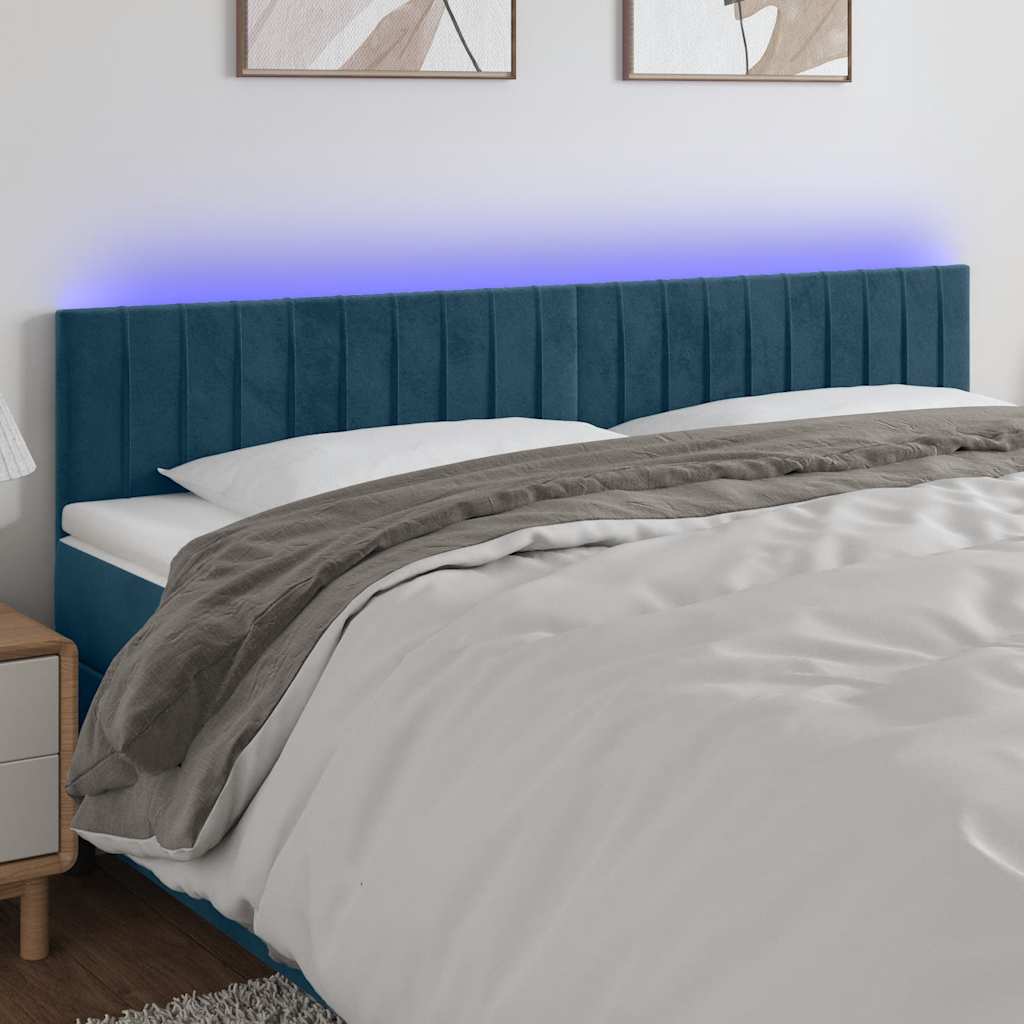 sengegavl med LED-lys 200x5x78/88 cm fløjl mørkeblå