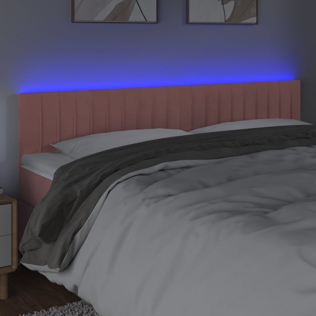 sengegavl med LED-lys 200x5x78/88 cm velour lyserød