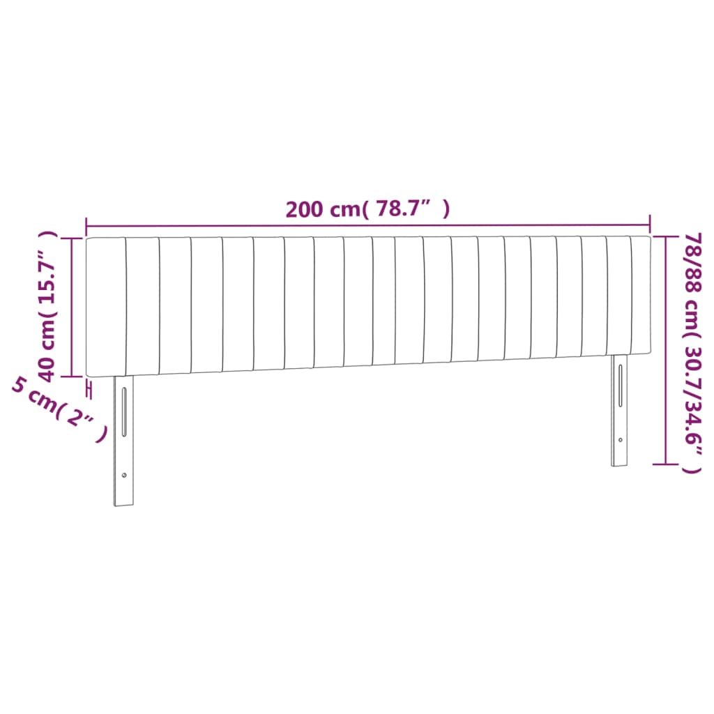 sengegavl med LED-lys 200x5x78/88 cm velour lyserød