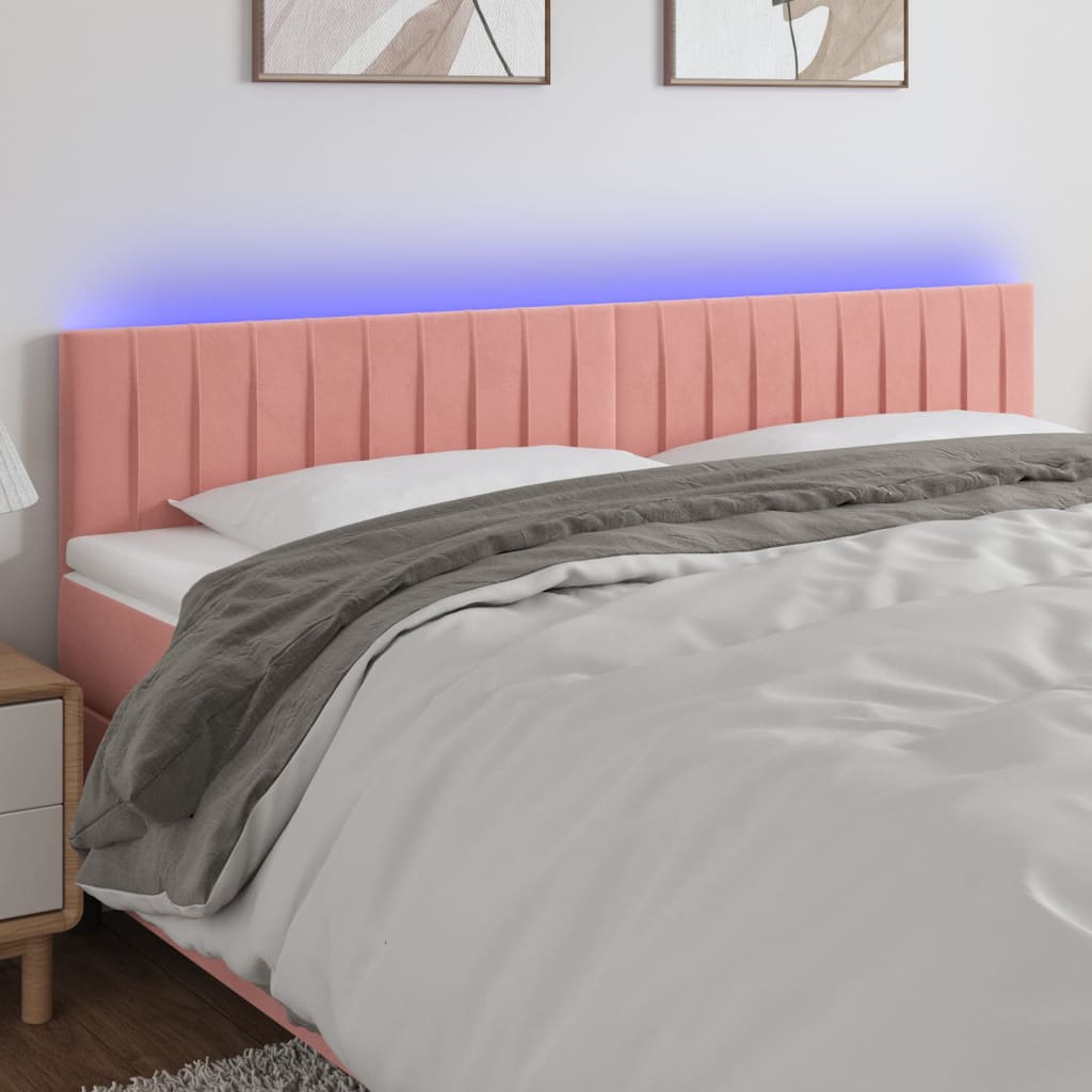 sengegavl med LED-lys 200x5x78/88 cm velour lyserød