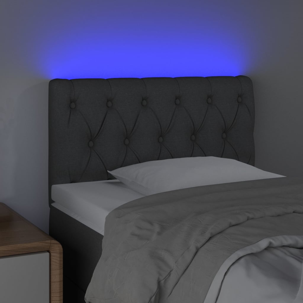sengegavl med LED-lys 80x7x78/88 cm stof lysegrå