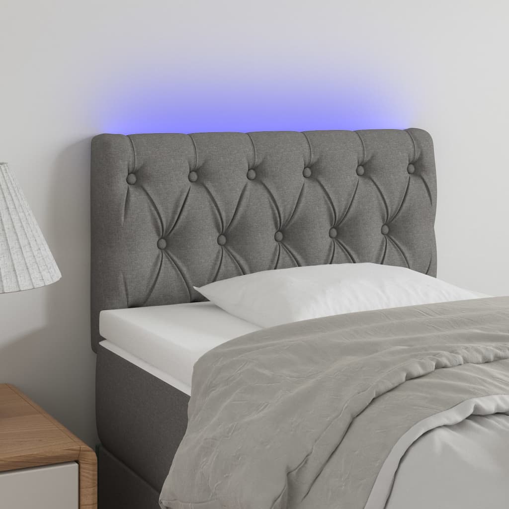 sengegavl med LED-lys 80x7x78/88 cm stof lysegrå