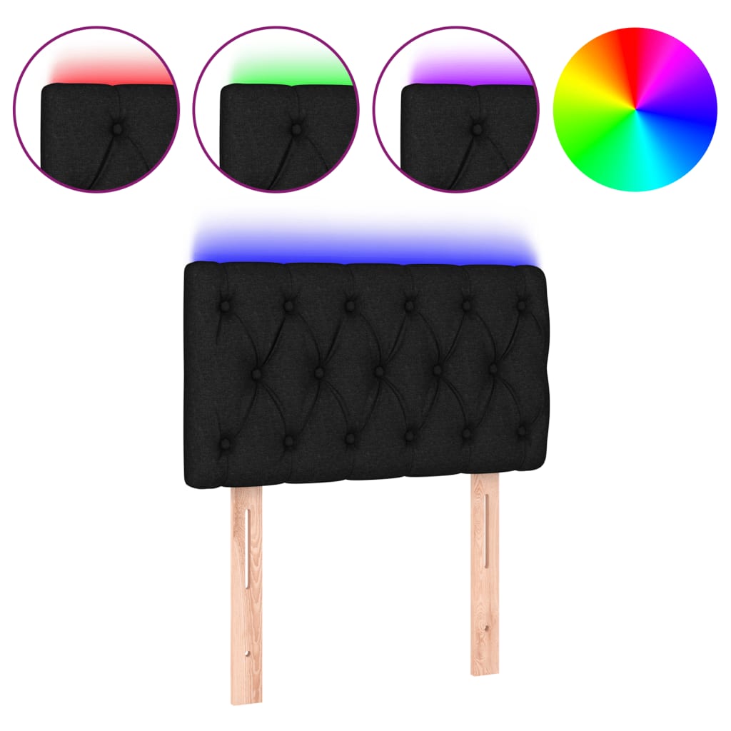 sengegavl med LED-lys 80x7x78/88 cm stof sort
