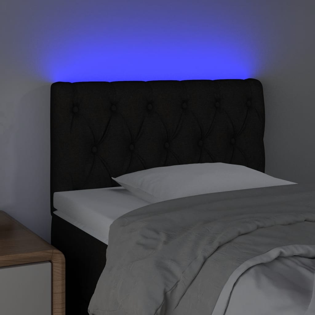 sengegavl med LED-lys 80x7x78/88 cm stof sort
