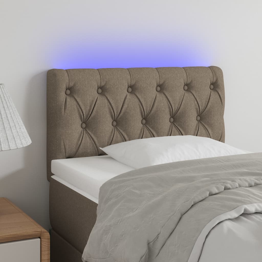 sengegavl med LED-lys 80x7x78/88 cm stof gråbrun