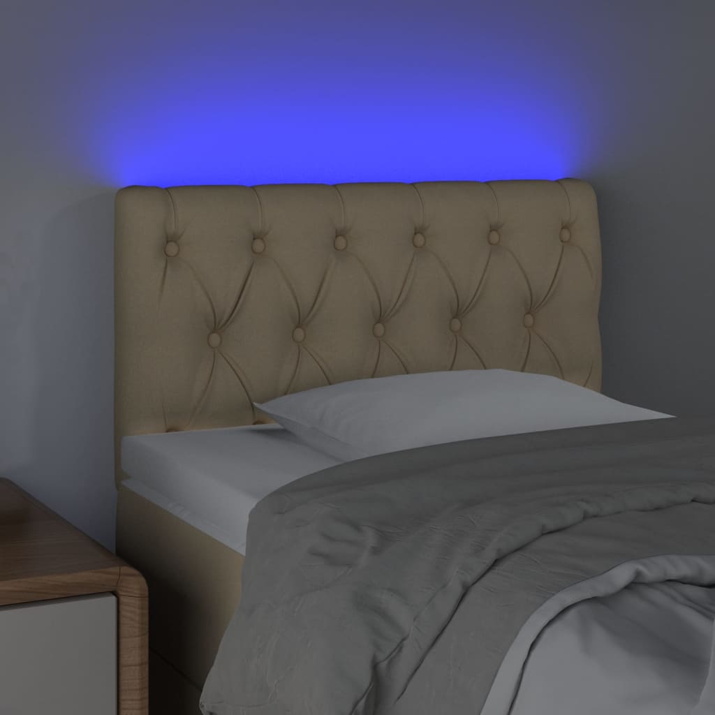 sengegavl med LED-lys 80x7x78/88 cm stof cremefarvet