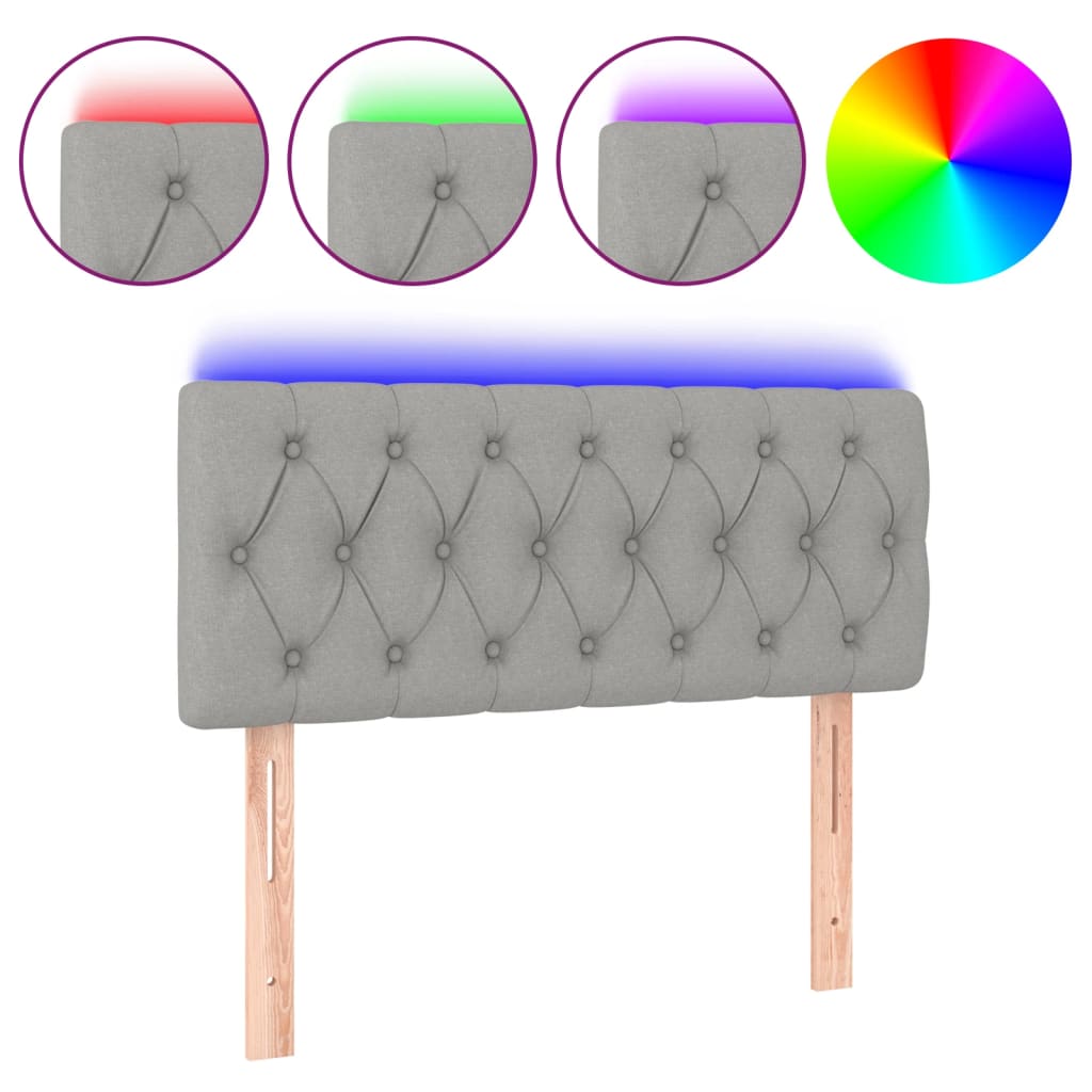 sengegavl med LED-lys 90x7x78/88 cm stof lysegrå