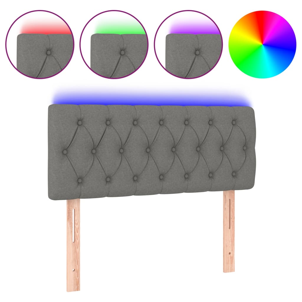 sengegavl med LED-lys 90x7x78/88 cm stof mørkegrå