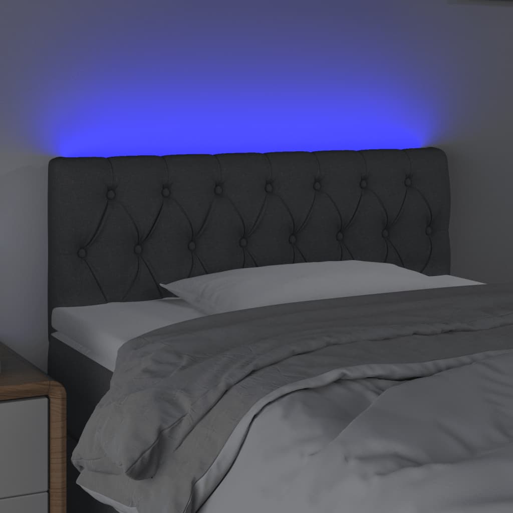 sengegavl med LED-lys 90x7x78/88 cm stof mørkegrå