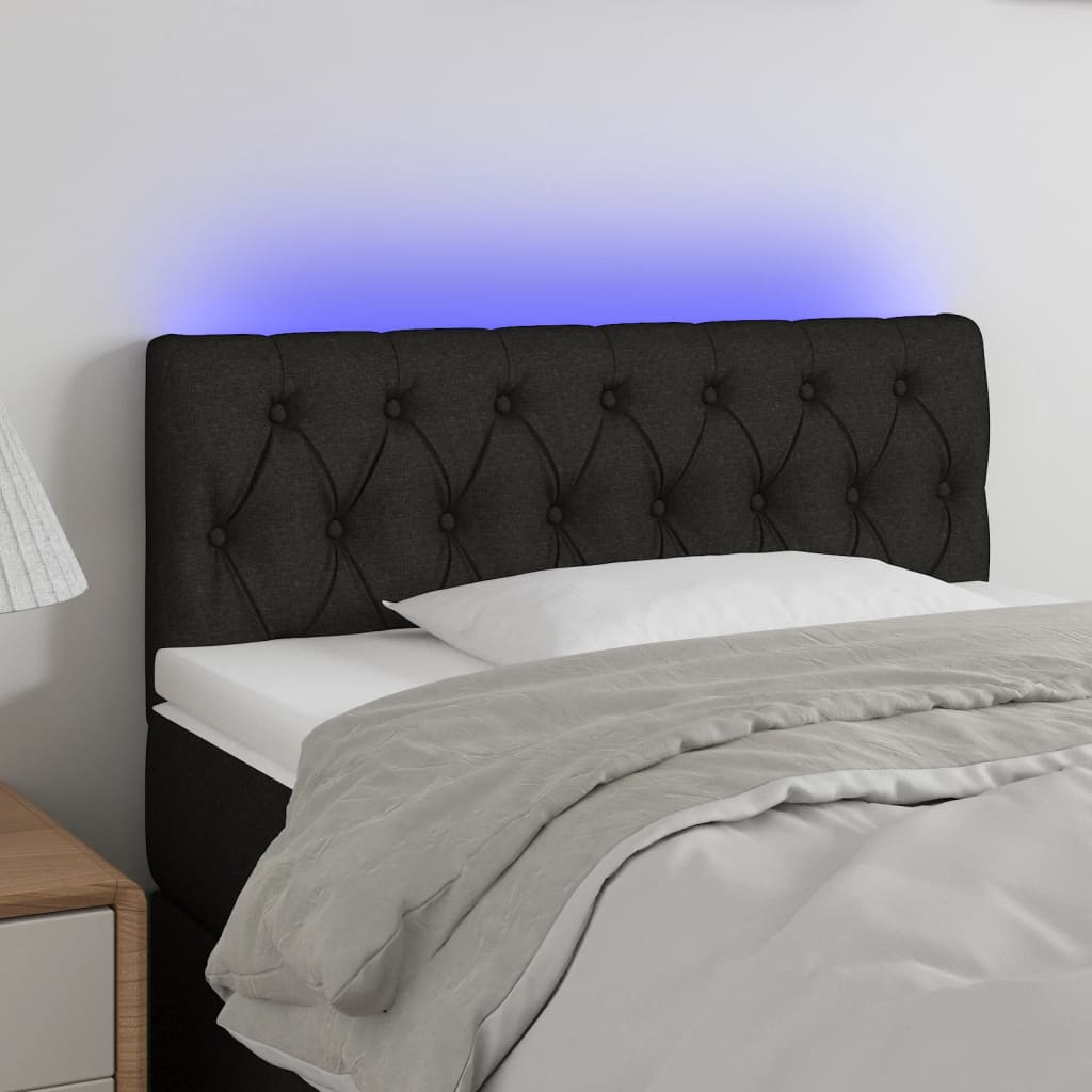 sengegavl med LED-lys 90x7x78/88 cm stof sort