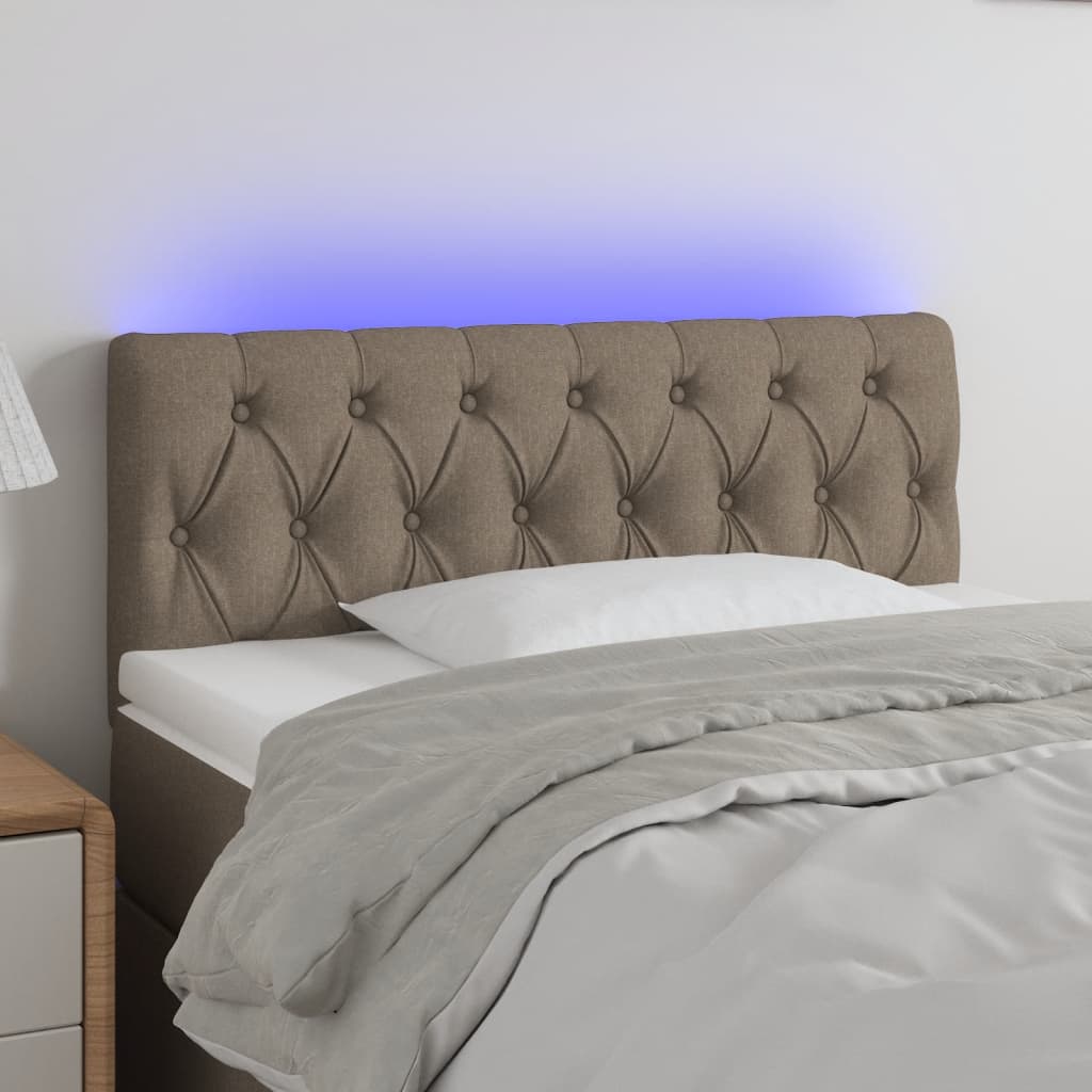 sengegavl med LED-lys 90x7x78/88 cm stof gråbrun