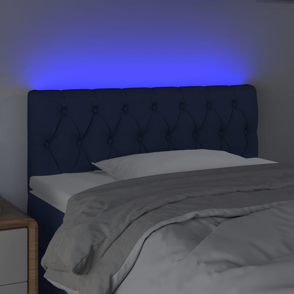 sengegavl med LED-lys 90x7x78/88 cm stof blå