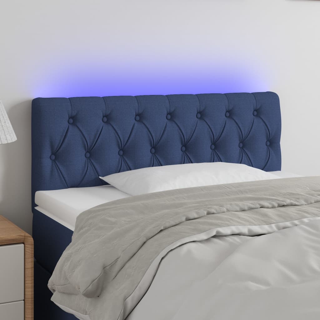 sengegavl med LED-lys 90x7x78/88 cm stof blå