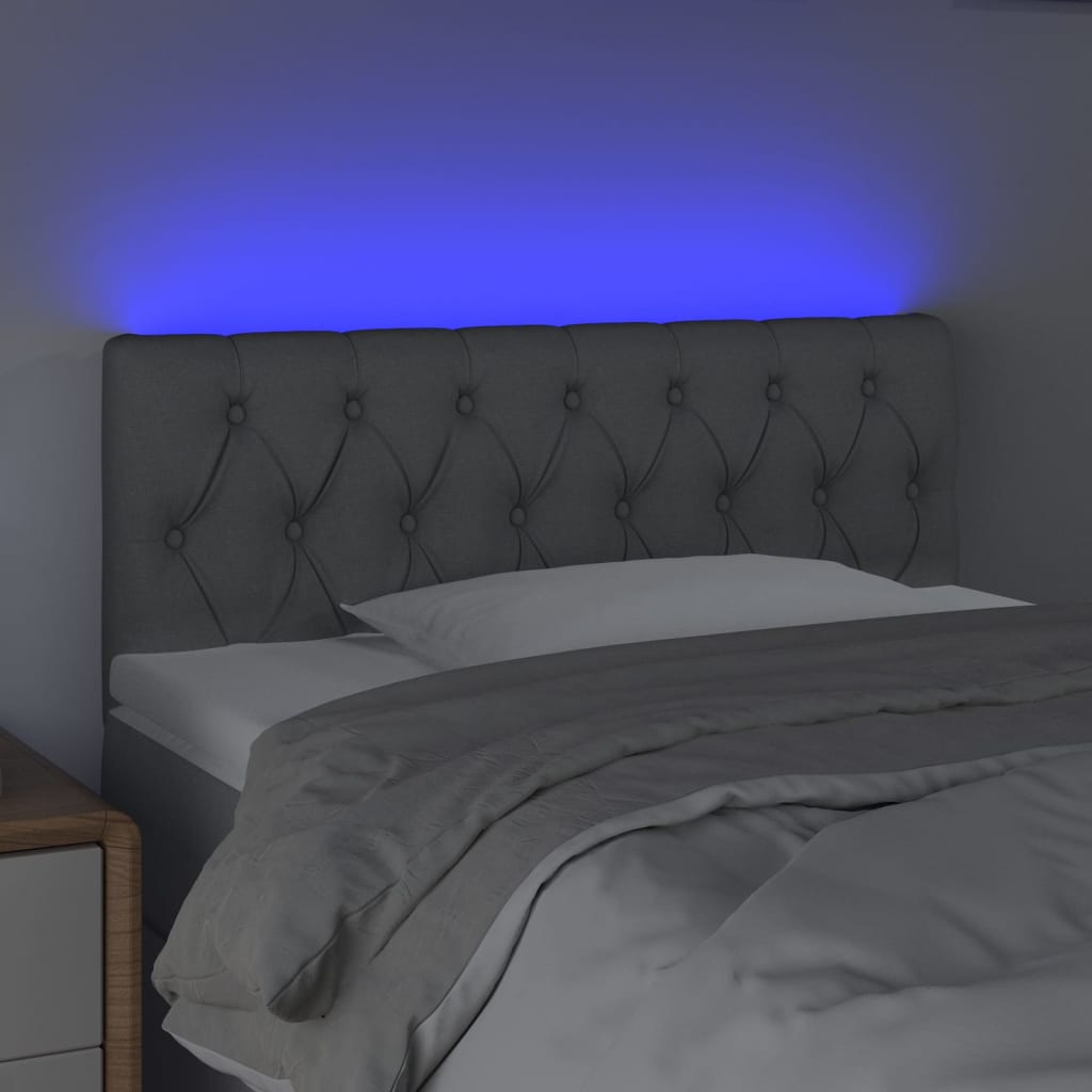 sengegavl med LED-lys 100x7x78/88 cm stof lysegrå