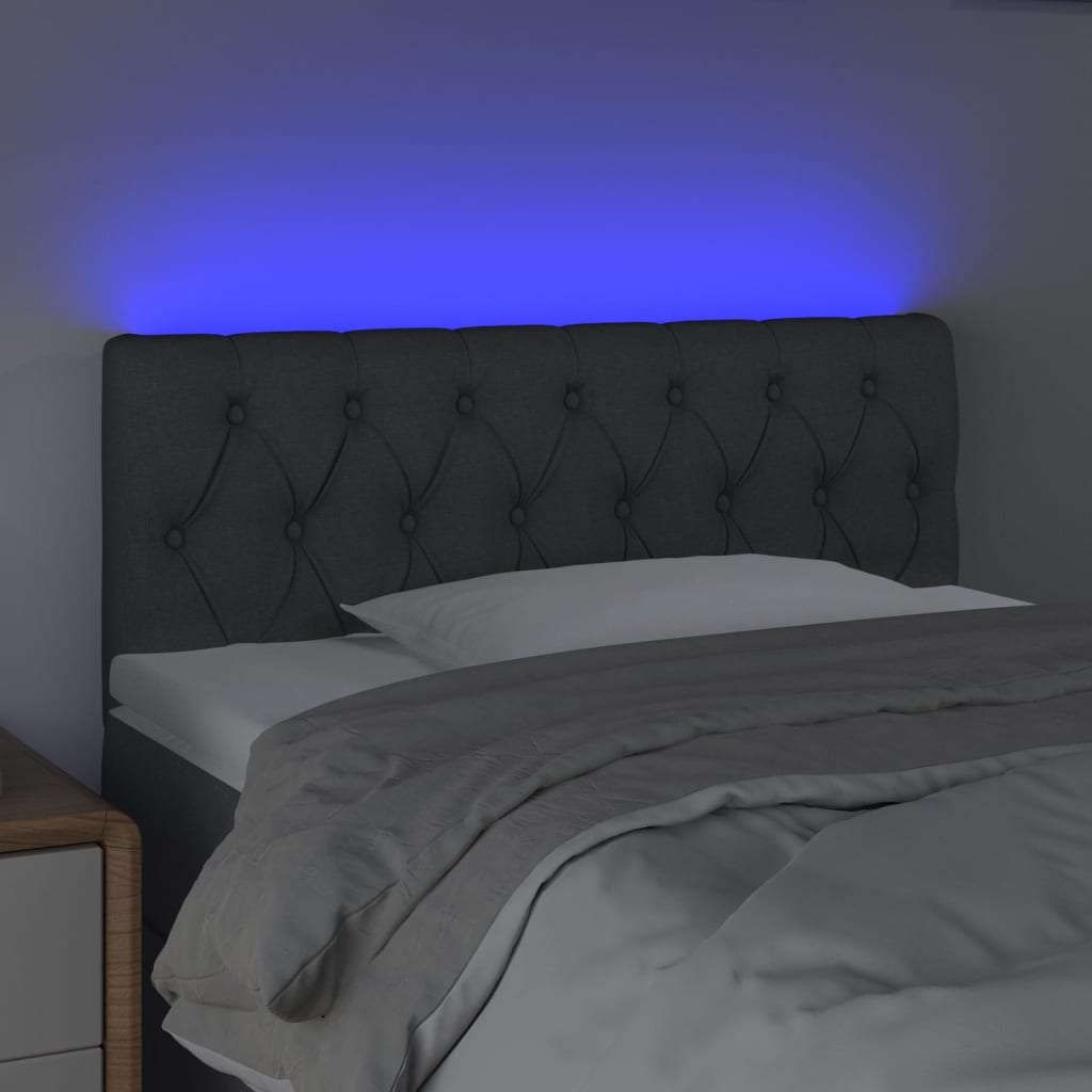 sengegavl med LED-lys 100x7x78/88 cm stof mørkegrå